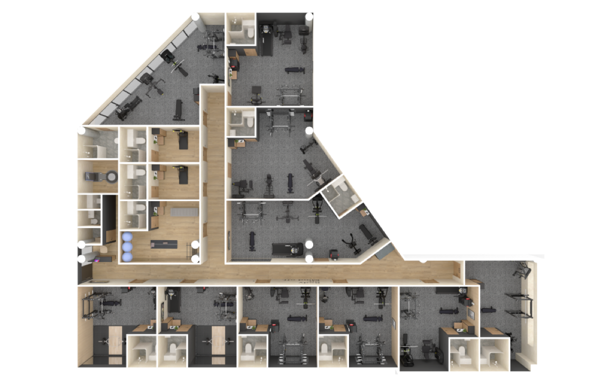 Půdorys patra M-Paláce se 14 pody