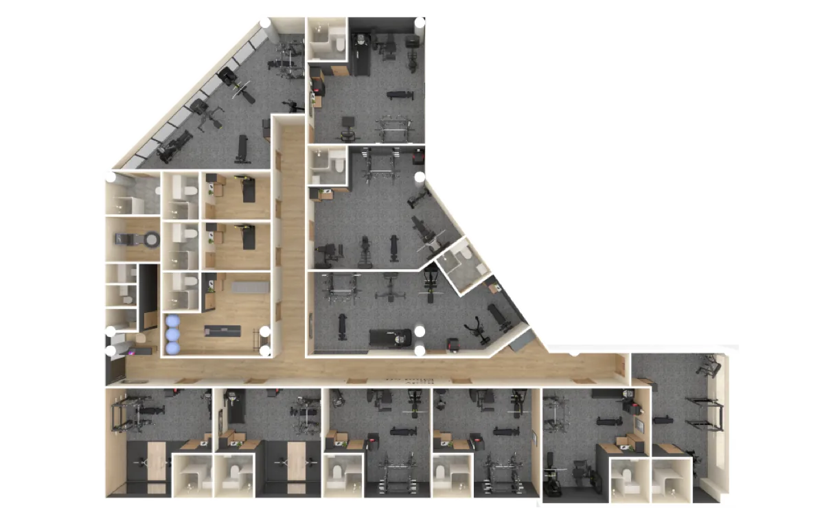 Půdorys patra M-Paláce se 14 pody